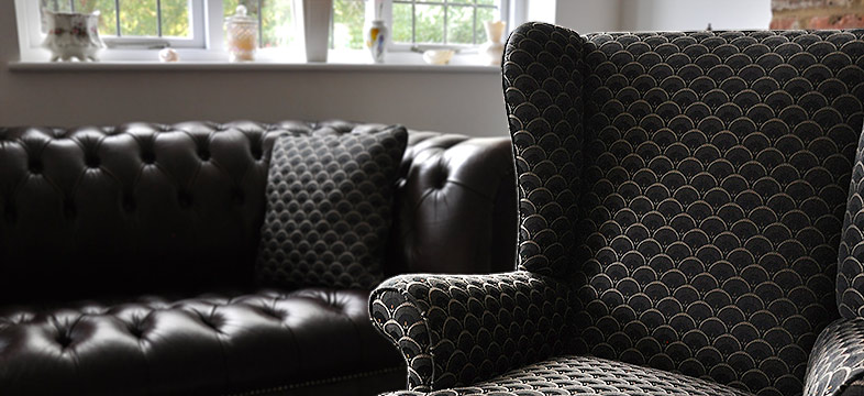 Parker Knoll armchair and Chesterfield sofa reupholstered