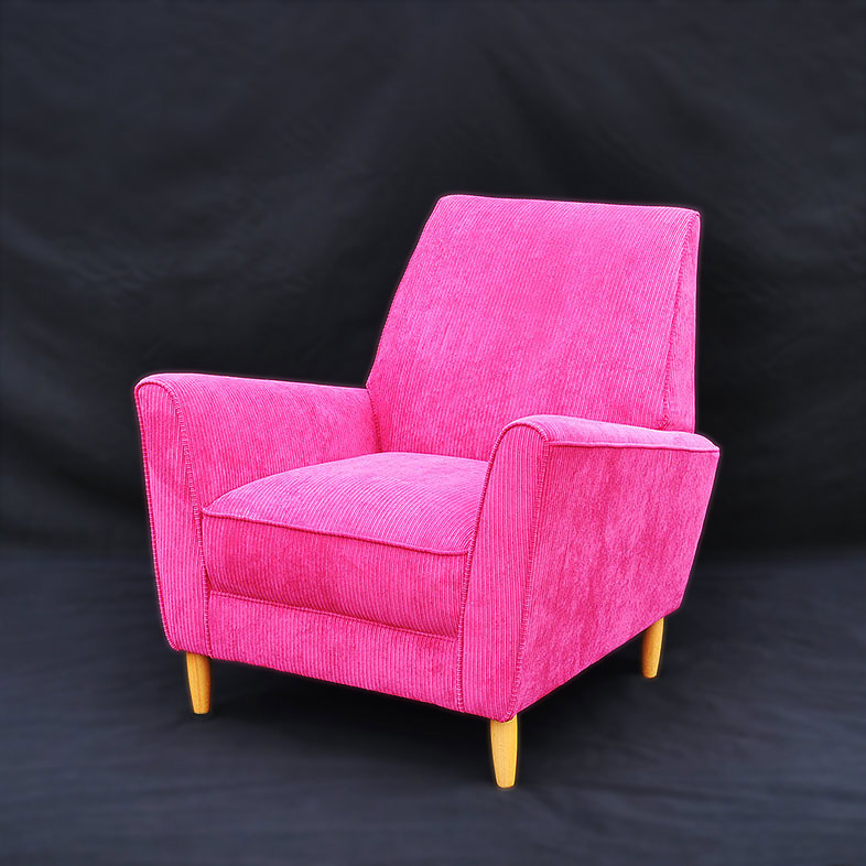 Armchair reupholstered in corduroy