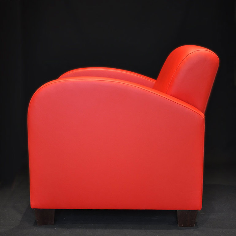 Art Deco club chair reupholstered in leather