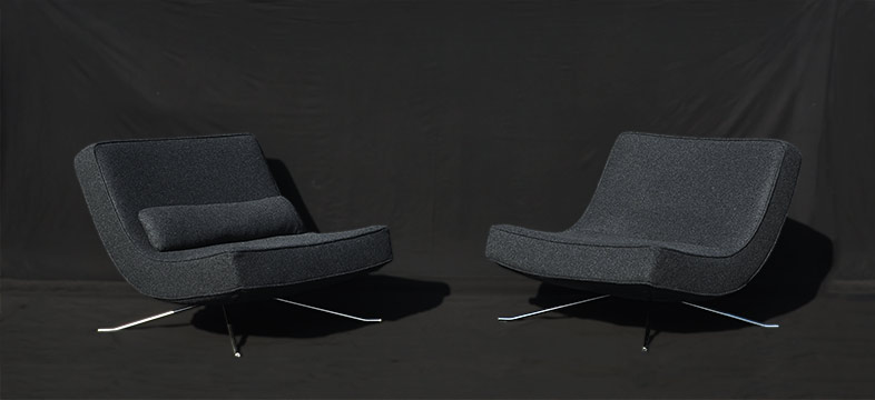 Ligne Roset lounge chairs and footstool re-upholstered