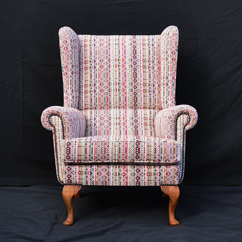 Wing armchair reupholstery in fabric